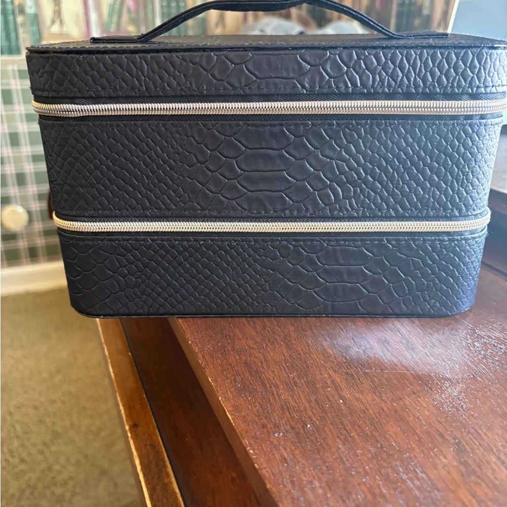 New Lancome faux, leather double zipper carry-all